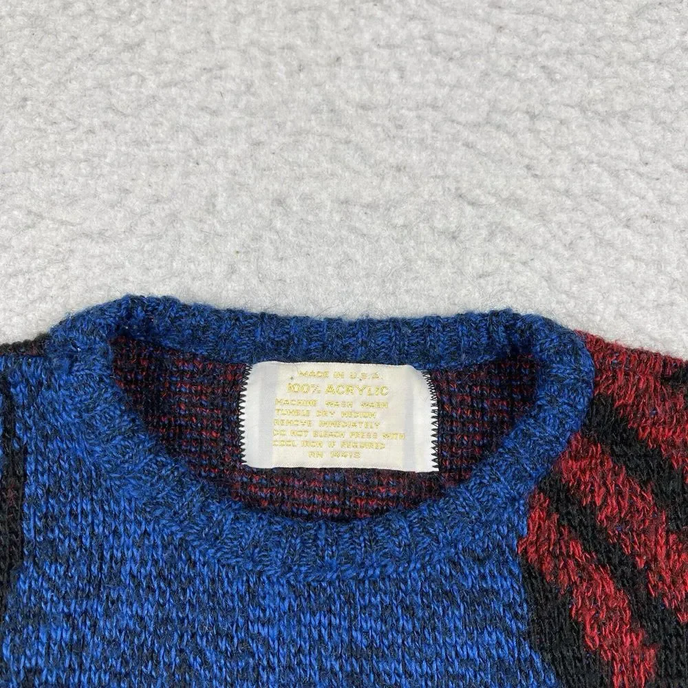 Vintage Sweater‎ Womens Large Blue Red Pullover Artsy Casual Workwear Academia